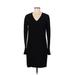 Class Roberto Cavalli Casual Dress - Mini V Neck Long sleeves: Black Print Dresses - Women's Size 6