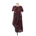 Lularoe Casual Dress - Midi Crew Neck Short sleeves: Burgundy Dresses - Women's Size X-Small