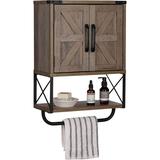 Farmhouse Rustic Medicine Cabinet with Two Barn Door,Wood Wall Mounted Storage Cabinet with Adjustable Shelf and Towel Bar