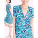 J. Crew Dresses | J. Crew Floral Printed Teal Blue V-Neck Flutter Sleeve Mini Wrap Dress Size 10 | Color: Blue/Green | Size: 10