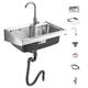 ZYFC 304 Stainless Steel Sink, Single Bowl Kitchen Sinks, Stainless Steel Wall-Mount Hand Sink with Goosneck Faucet, Mini Thick Hanging Art Wash Basin Wall Hung for Garden Restaurant Laundry Backyard