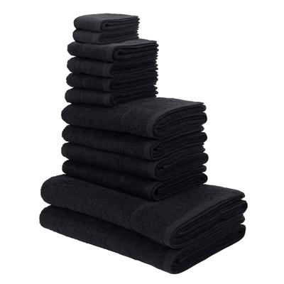 Handtuch Set MY HOME "Sanremo, Duschtücher, Handtücher, Gästetücher, Seiftücher", schwarz, 12 tlg., Frottier, Frottier, Obermaterial: 100% Baumwolle, Handtuch-Sets, Handtücher mit Bordüre, einfarbiges Handtuch-Set aus 100% Baumwolle Image