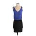 Eight Sixty Casual Dress - Mini Plunge Sleeveless: Blue Color Block Dresses - Women's Size X-Small