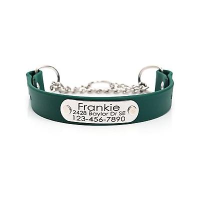 Mimi Green Waterproof Leather Martingale Dog Collar with Personalized ID Tag, Forest Green, Medium