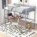 Modern Metal Loft Bed with Desk and Shelf for Home, Twin Size Loft Bed with Safety Guardrail, Silver