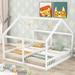 Twin Size House Platform Bed with Little Stairway and Guardrails for Kids Teens Adults, Wooden 2-in-1 Shared Bedframe