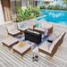 8-Piece Patio Outdoor Wicker Sectional Sofa Furniture Set with Fire Pit Table