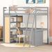 Solid Pine Twin Size Loft Bed with 6 Shelves, Drawer, Pad, and Guardrails, Multi-Functional, Health and Comfort Features