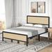 Ail Heavy Duty Metal Platform Bed Frame with Rattan Headboard and Footboard Storage Queen/ Full