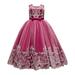 Dresses For Girls Flower Print Wedding Bridesmaid Pageant Party Formal Long Maxi Gown Big First Birthday Dance Prom Sequin Bowknot Puffy Tulle Dress