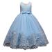 Dresses For Girls Flower Print Wedding Bridesmaid Pageant Party Formal Long Maxi Gown Big First Birthday Dance Prom Sequin Bowknot Puffy Tulle Dress