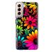 MUNDAZE Samsung Galaxy S21 Plus Shockproof Clear Hybrid Protective Phone Case Neon Rainbow Glow Colorful Abstract Flowers Floral Cover