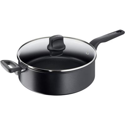 Schmorpfanne TEFAL "Hard Titanium Pro", schwarz, B:29,4cm H:9,5cm L:53,8cm Ø:28cm, Pfannen, Induktionspfanne, Temperaturanzeiger, Made In France, Glasdeckel,28 cm Image