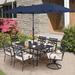 Lark Manor™ Alyah Rectangular 6 - Person 60" Long Outdoor Dining Set w/ Cushions & Umbrella Metal in Blue | 60 W x 38 D in | Wayfair