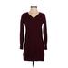 Old Navy Casual Dress - Sweater Dress V Neck Long sleeves: Burgundy Print Dresses - Women's Size X-Small Petite