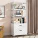 Modern Bookshelf with 2 Drawers File Cabinet with File Cabinet White