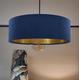 Large 45cm Navy Blue Velvet Ultra Slim Lampshade with Gold Lining and XL LED Bulb Included
