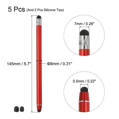 5pcs Stylus Pens for Touch Screens with 2 Extra Tips Red