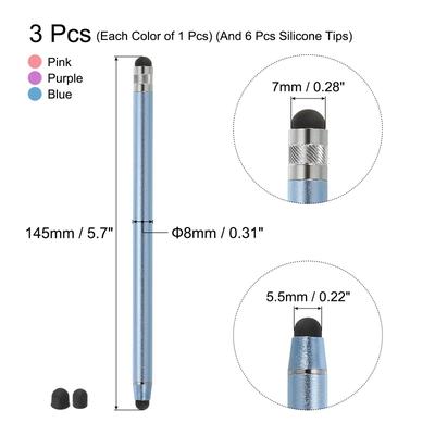 3pcs Stylus Pens for Touch Screens with 6 Extra Tips Pink Purple Blue - Pink Purple Blue