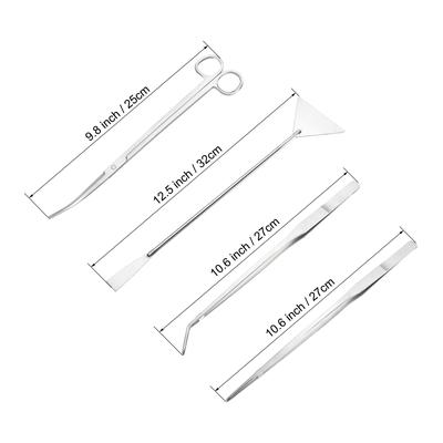 4 in 1 Set Brushed Tweezers Scissors Spatula with Flannelette Bag - Silver Tone
