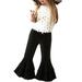 B91xZ Toddler Pants Girls Ruffles Ripped Two Flare Jeans Bottom Trousers Girls Bell Pants For Kids Baby Denim 16Y Toddler Black Sizes 3-4 Years