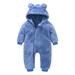 Baby Jumpsuit Newborn Baby Girls Boys Plush Cute Teddy Bear Ears Jumpsuit Warm Romper Hooded Coats Thicken Snowsuit Footed Bodysuit Autumn Winter Outwear Outfits Onesies Soild Color Pajamas