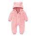 Baby Jumpsuit Newborn Baby Girls Boys Plush Cute Teddy Bear Ears Jumpsuit Warm Romper Hooded Coats Thicken Snowsuit Footed Bodysuit Autumn Winter Outwear Outfits Onesies Soild Color Pajamas