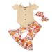 Efsteb Baby Girl Clothes Clearance Newborn Infant Toddler Baby Girls Clothing Sets Solid Color Short Sleeve Romper Floral Print Flared Long Pants Hairband Suit Beige (6-12 Months)