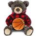DolliBu Brown Bear Stuffed Animal with Basketball Plush â€“ Super Soft Huggable Bear with Red Plaid Hoodie Plush Toy Wildlife Gift Basketball Plush Animal for Kids and Adults - 10 Inch