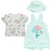 Disney Princess Ariel Newborn Baby Girls French Terry Short Overalls T-Shirt and Hat 3 Piece Outfit Set Newborn to Infant