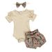 B91xZ Girls Spring Outfits Girls Bodysuit+Flower Print Shorts Romper Outfits Set Baby Kids Clothes Girls Outfits&Set Khaki Sizes 0-6 Months