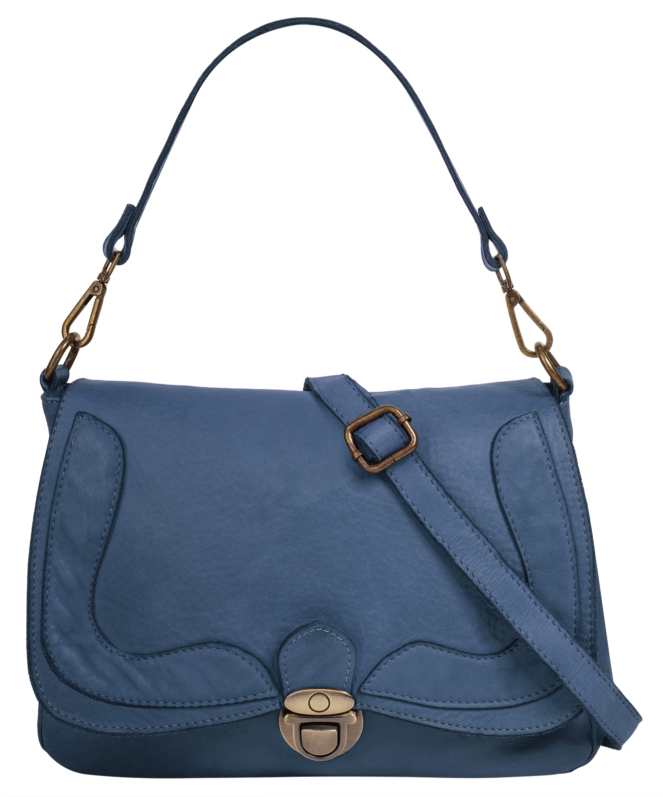 Umhängetasche SAMANTHA LOOK, Damen, Gr. B/H/T: 28cm x 21cm x 7cm onesize, blau, Leder, vintage, Taschen Umhängetasche, echt Leder, Made in Italy
