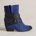 Anthropologie Shoes | Anthro Naya Fisher Oiled Suede Biker Buckle Rugged Wedge Boot In Cobalt Blue | Color: Black/Blue | Size: 9