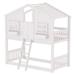 Harriet Bee Gomar House Bunk Bed w/ Roof, Window, Window Box, Door, w/ Safety Guardrails & Ladder in Brown/White | Wayfair