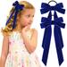 JLMMEN STORE 2PCS Velvet Blue Hair Bows Girls Hair Ribbon Elastics Hair Tie Long Ponytail Holder Hair Bow Bands Rope Accessories for Toddlers Kids Baby Women