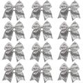 12PCS 7Inch Sliver Large Big Cheer Bows for Girls Glitter Sequin Hair Bows Ponytail Holders Cheerleading Bows Elastic Hair Ties Bands for Baby Girls School College Teens Senior Cheerleader