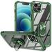 ELEHOLD Rugged Clear Case for iPhone 14 6.1 Hybrid Hard PC Crystal Clear Back+Soft TPU Shockproof Design Slim Lightweight Case with Metal Ring Holder Kickstand for iPhone 14 Armygreen