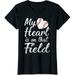 Tshirt for Women My Heart is on That Field Tee Baseball Softball Mom Gifts Casual Short-sleeved Tops Black X-Large