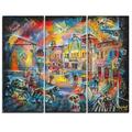 Design Art Night City with People - 3 Piece Painting Print on Wrapped Canvas Set