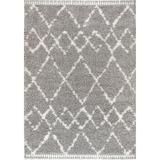 JONATHAN Y JONATHAN Y Modern Shag Plush Tassel Moroccan Tribal Geometric Trellis Area Rug 3 X 5 - Grey/Cream