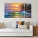 DESIGN ART Designart Morning Sun On Sea Waves By The Pine Trees Nautical & Coastal Canvas Wall Art Print 48 in. wide x 28 in. high - 4 Panels