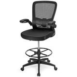 Giantex Ergonomic Drafting Chairs Adjustable Swivel High Back Office Chair Stool w/Flip-Up Armrest Lumbar Support Mesh Computer Desk Chair Tall Home Office Task Chair