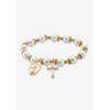 Women's Round Simulated Pearl And Beaded Religious Stretch Bracelet In Goldtone 7" Jewelry by PalmBeach Jewelry in Pearl