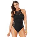 Plus Size Women's Crochet High Neck One Piece Swimsuit by Swimsuits For All in Black (Size 4)