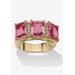 Women's Yellow Gold-Plated Emerald Cut 3 -Stone Simulated Birthstone & CZ Ring by PalmBeach Jewelry in October (Size 10)