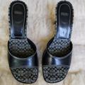 Coach Shoes | Coach Louise Signature Open Toe Leather Sandal Heels With Box | Color: Black | Size: 6.5