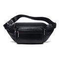 FANDARE Waist Fanny Pack Bumbags for Women Men Sling Bag Genuine Leather Chest Crossbody Bag Cover Pack for Hiking Cycling Travelling Outdoor Sport Gym Business College Shoulder Bag Black A