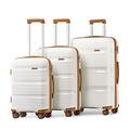 Kono Luggage Sets 3 Piece Hard Shell Travel Trolley 4 Spinner Wheels Lightweight Polypropylene Suitcase with TSA Lock (Cream White,55cm/65cm/76cm)