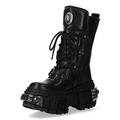 New Rock Boots WALL1473-S3 Unisex Metallic Black Leather Platform Gothic Boots 40