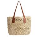 JQWSVE Straw Bag for Women Summer Beach Bag Soft Woven Tote Bag Large Rattan Shoulder Bag for Vacation, Square-light Beige, Square